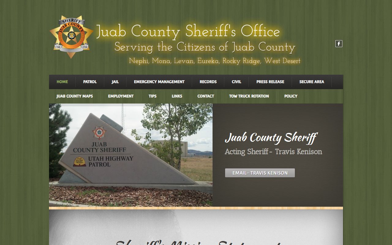 Juab County Sheriff's Office homepage for inmate population and jail contact research